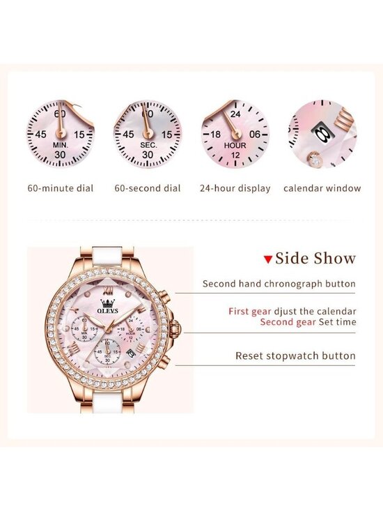 Women\'s Pink Dial Elegant Diamond Bezel Ceramic Fashion Analog Quartz Watch main image 4
